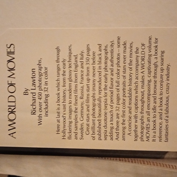 BOOK - A WORLD OF MOVIES, HARDCOVER, BY RICHARD LAWTON, - Picture 3 of 8